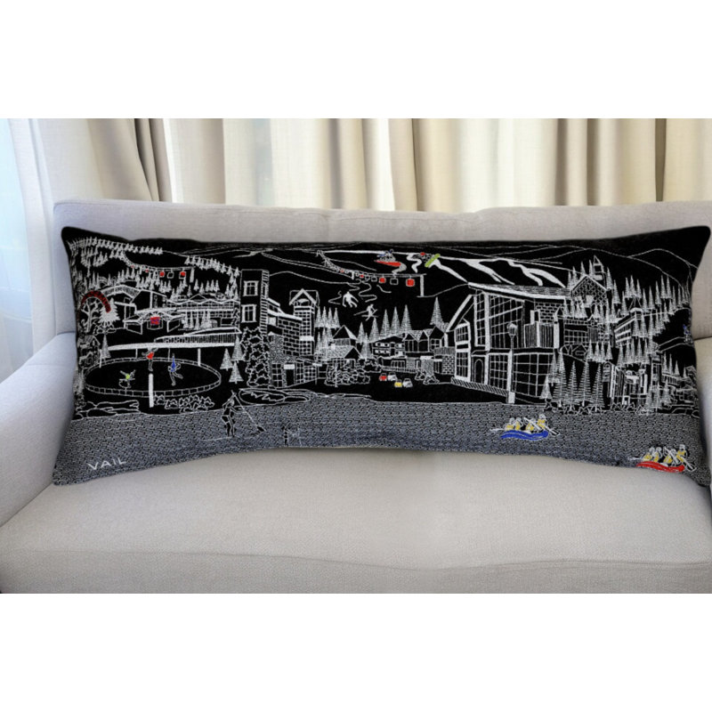 Housse de coussin en lin neutre, 14 po x 35 po, Noir mat / gris, Forme rectangulaire