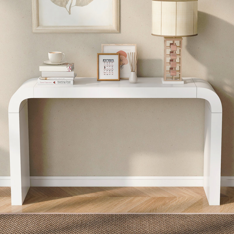 U_STYLE Table d'entrée minimaliste en acacia avec deux pieds, design élégant et élégant, convient aux espaces étroits et aux salons, aux entrées, aux balcons et aux bureaux.