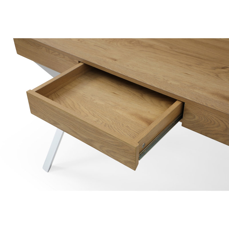 Bureau à pieds en X avec tiroir, Naturel / blanc