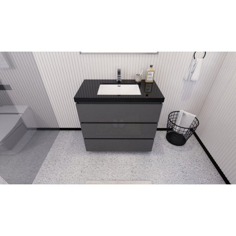 Reyes 35 " Single Bathroom Vanity Base, Hight Gloss Gray