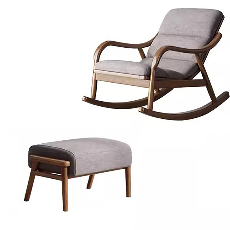 Chaise berçante en bois massif Nordic Chinese, Café crème