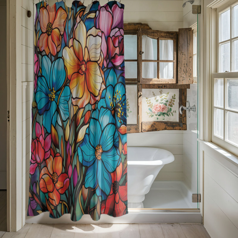 Rideau de douche mosaïque 1 pièce, H 74 po x l 71 po