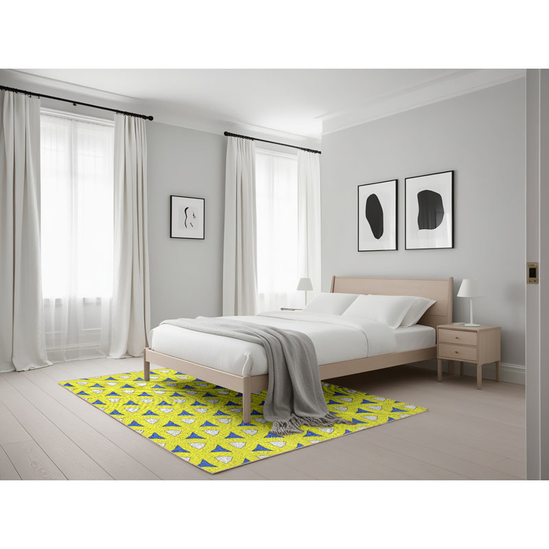 Tapis jaune / bleu Power Loom, Rectangle 5 pi x 7 pi