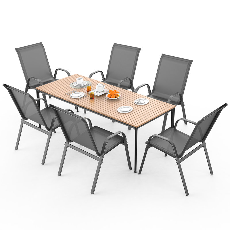 Ensemble de 6 chaises de patio empilables Wittig, Gris, Gris