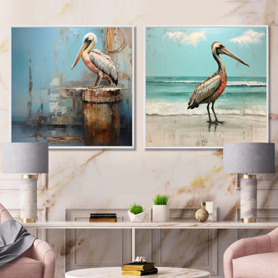 «Minimalist Pelican Poise I», ensemble de 2 reproductions d'art sur toile