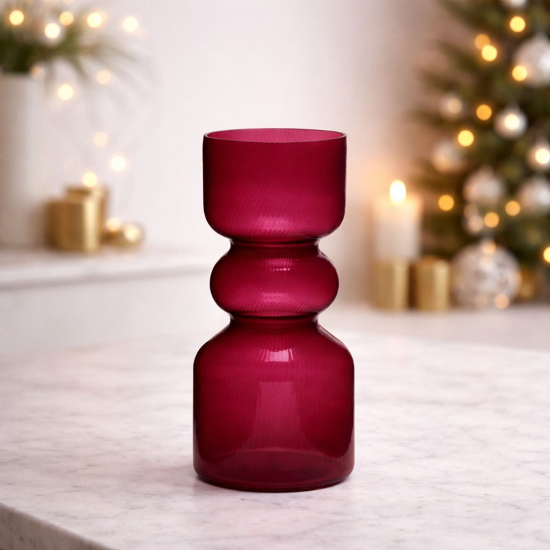 Vase en verre rouge nervuré (ensemble de 2), 4 po x P 10 po