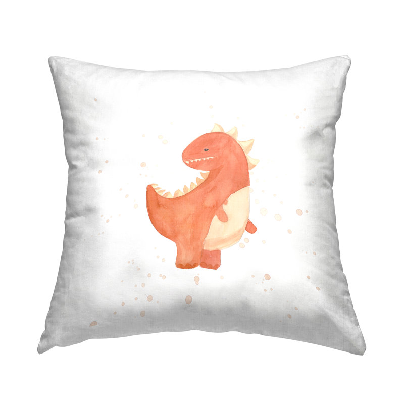 Coussin décoratif orange avec motif de chambre de bébé dinosaure, par Lucille Price