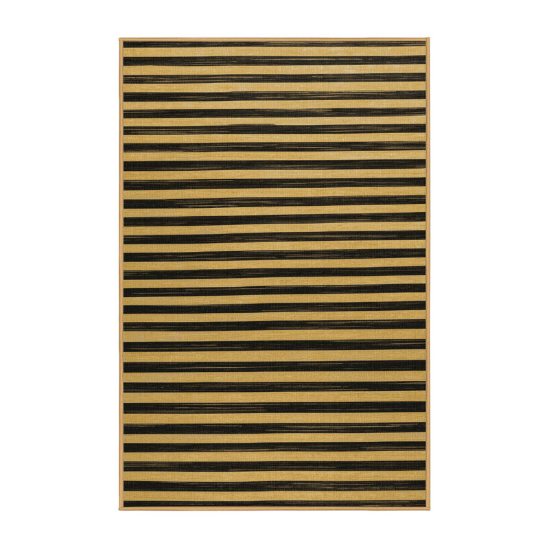 Tapis brun à rayures horizontales lavable à la machine, Rectangulaire 2 pi x 3 pi