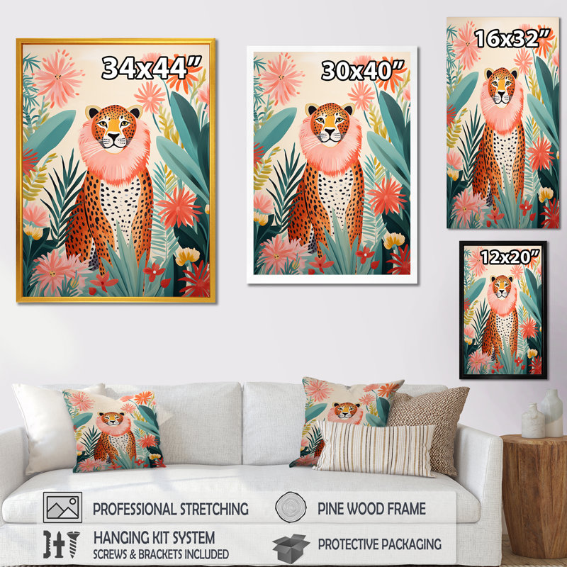 Large Pink and Green Leopard Canvas Print Wall Art