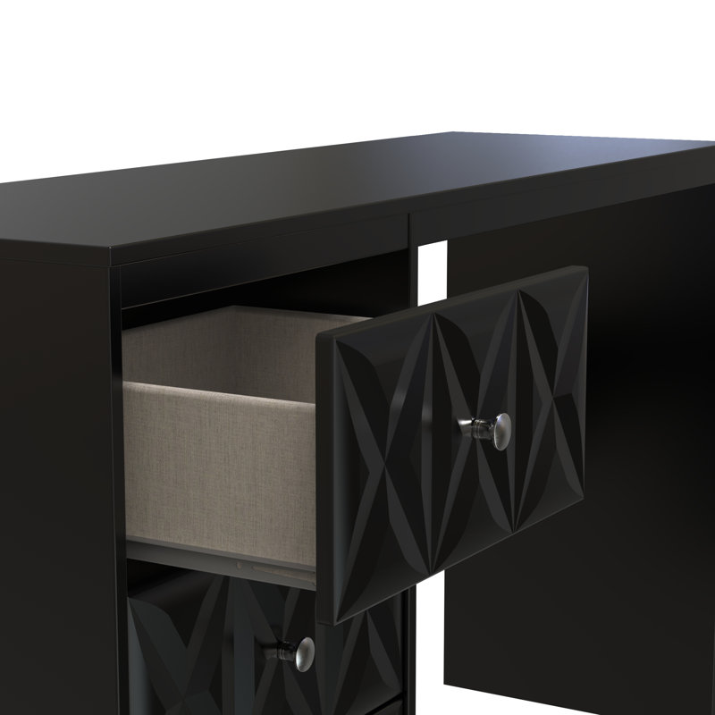 Ceinwen 3 Drawer Desk (Ready Assembled), Deep Black/Black