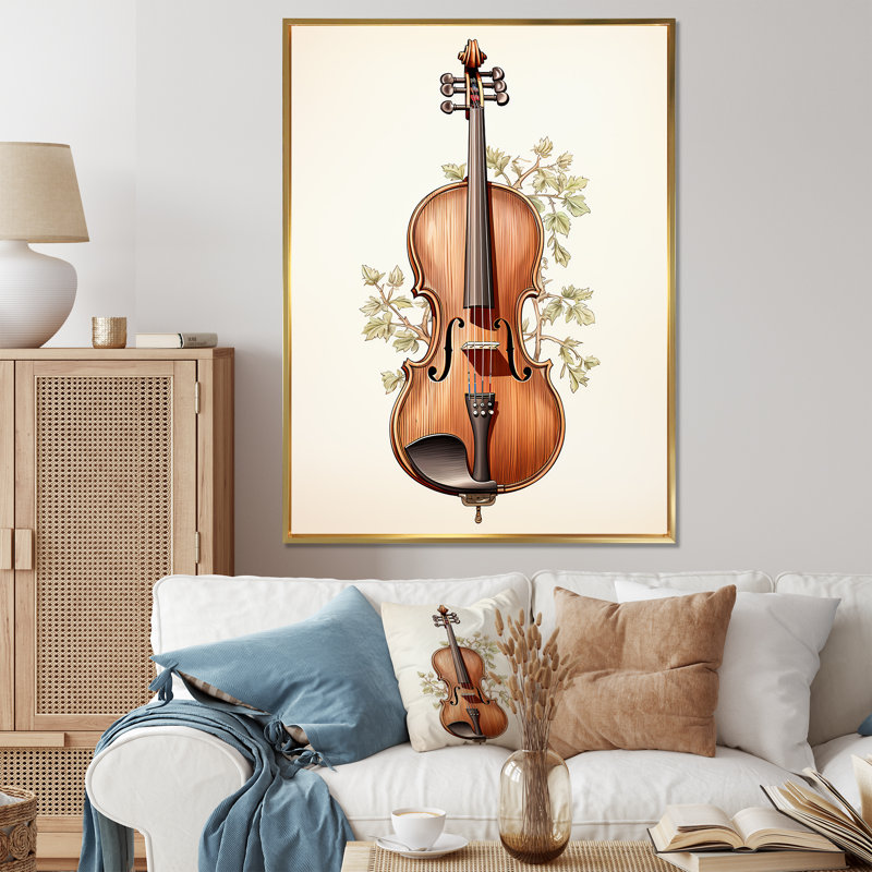 «Brown Brooding», Bourgogne, violoncelle, musique II - musique, art mural, Cadre flottant doré, H 32 po x l 16 po x P 1 po