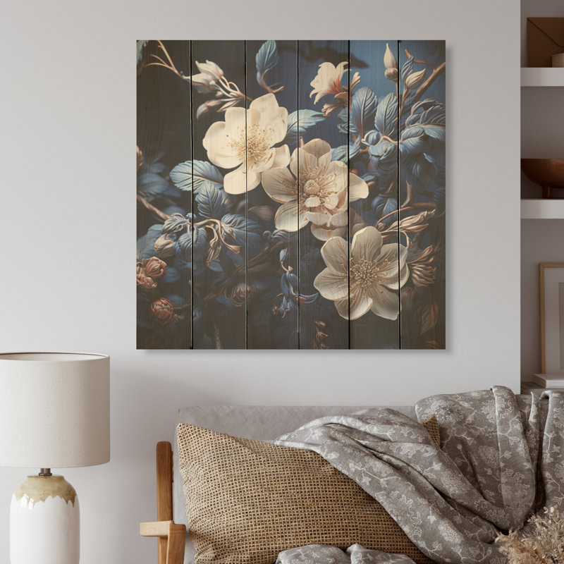 Hortensia beige et bleu, jardin surélevé sur bois de pin naturel, H 15 po x l 15 po