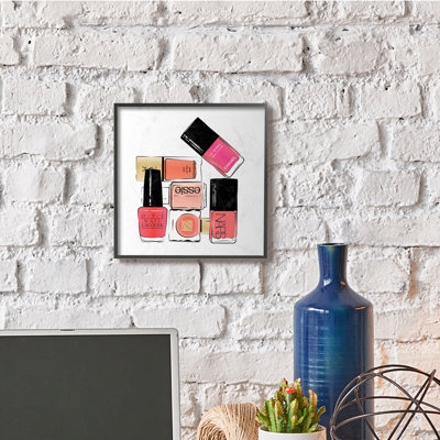 Bouteilles de vernis à ongles fashionista empilés rouge rose par Martina Pavlova-impression d’art graphique
