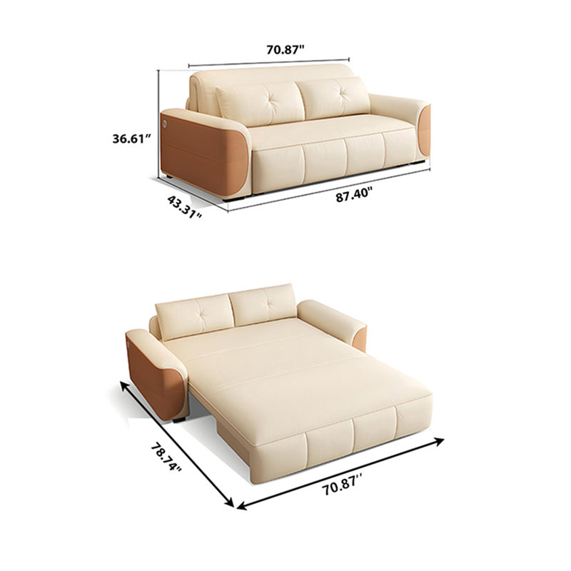 Canapé-lit électrique multifonctionnel pliable et extensible 87,40 po beige avec tiroirs de rangement et ports USB