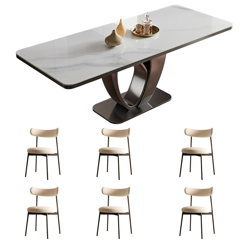 Home rectangular rock plate table and chair set, 29.52"H x 78.74"L x 35.43"W