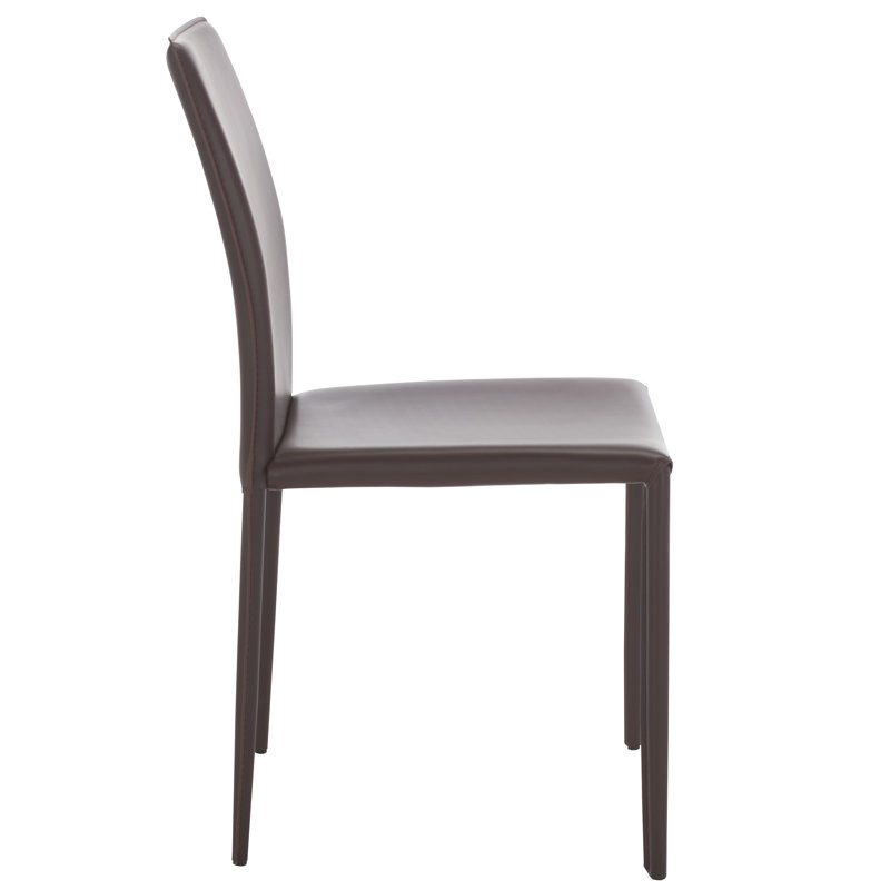 Brown Leather Upholstered Parsons Dining Side Chair Set
