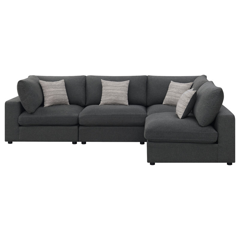 Canapé modulaire rembourré avec coussins réversibles 4 pièces Rhette, Gris anthracite, H 33,07 po x l 120,07 po x P 79,07 po 