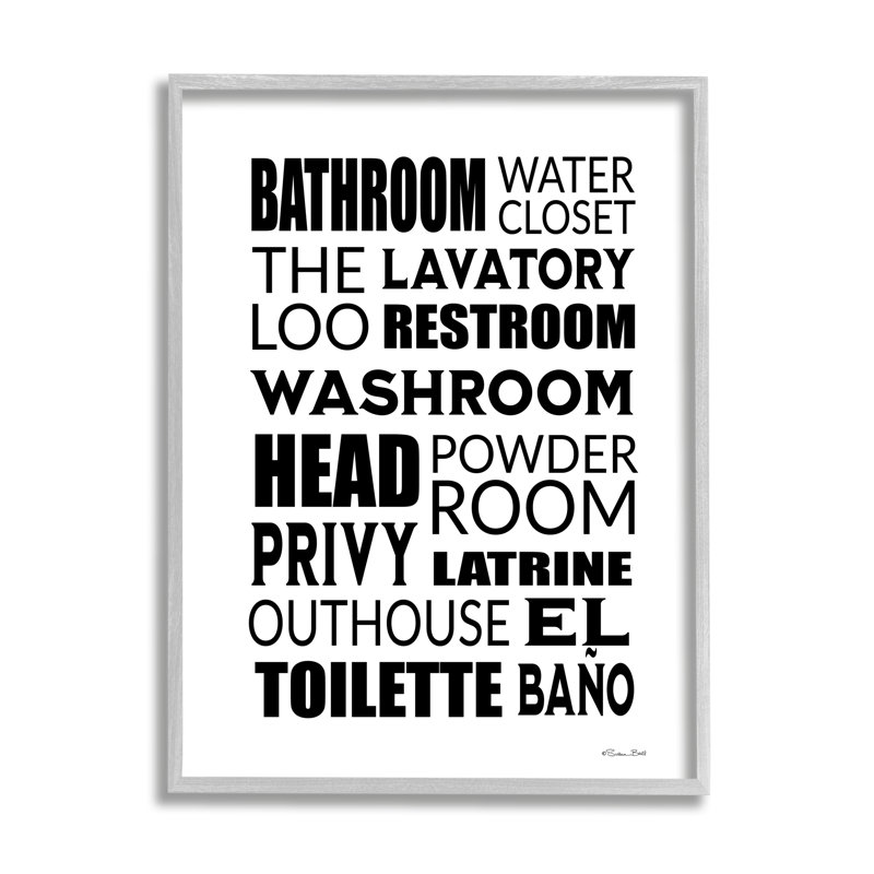 Art textuel sur bois, "Loo phrases" par Susan Ball, H 14 po x l 11 po x P 1,5 po, Estampe numérique Farmhouse