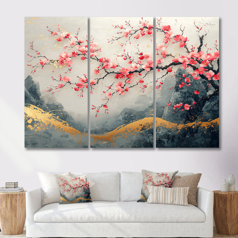 Paysage de cerisier rose du Japon, paysage II, Toile tendue, H 60 po x l 84 po x P 1,5 po