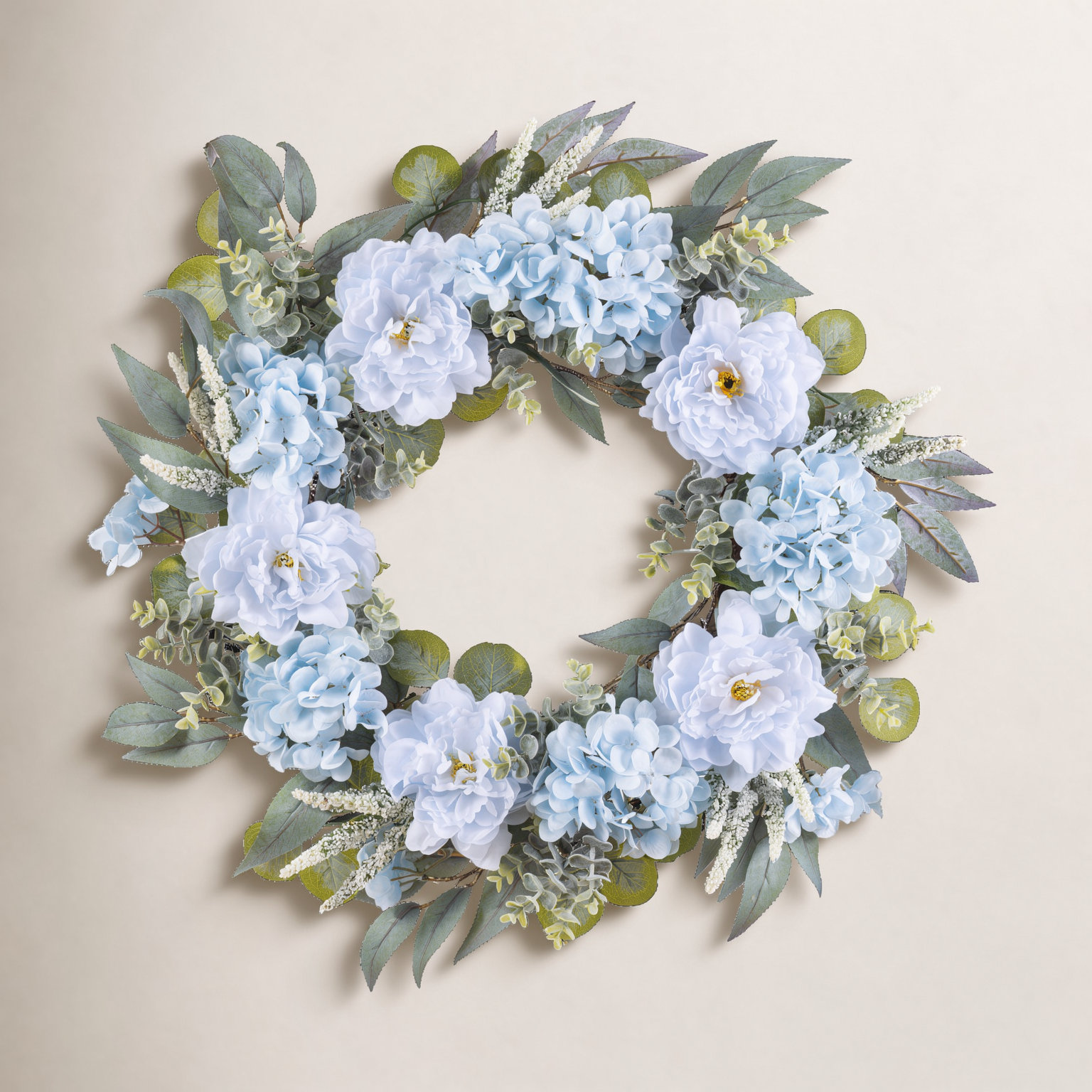 24" D Floral Wreath, Blue Peony & Hydrange