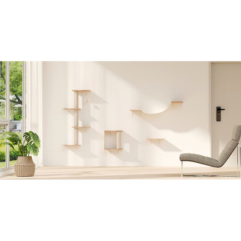 Meuble mural moderne pour chat - 4 pièces, Naturel