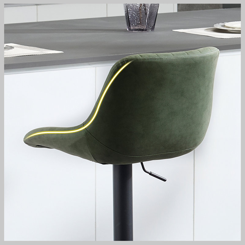 Ensemble de 3 tabourets pivotants à hauteur réglable avec dossier , Siège vert / cadre noir, 3