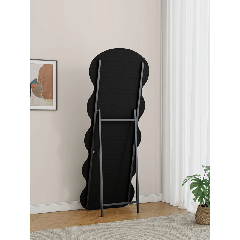 Flannel Full Length Wave Black Floor Mirror With Stand For Bedroom Living Room Hanging Or Against The Wall