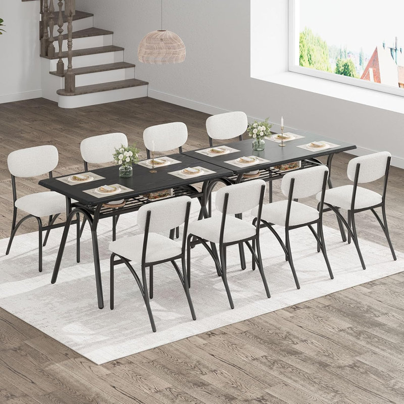 Ensemble de table de salle à manger pour 4 tables de cuisine avec chaises Boucle pour 4 tables de salle à manger rectangulaires modernes avec support de rangement pour petit fauteuil beige et noir