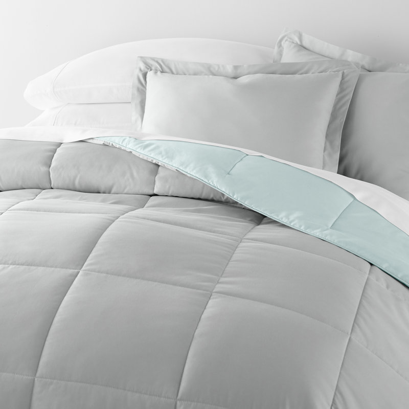 Reversible Down-Alternative Comforter Bedding Set, Aqua, King/Cal. King Comforter + 2 Shams