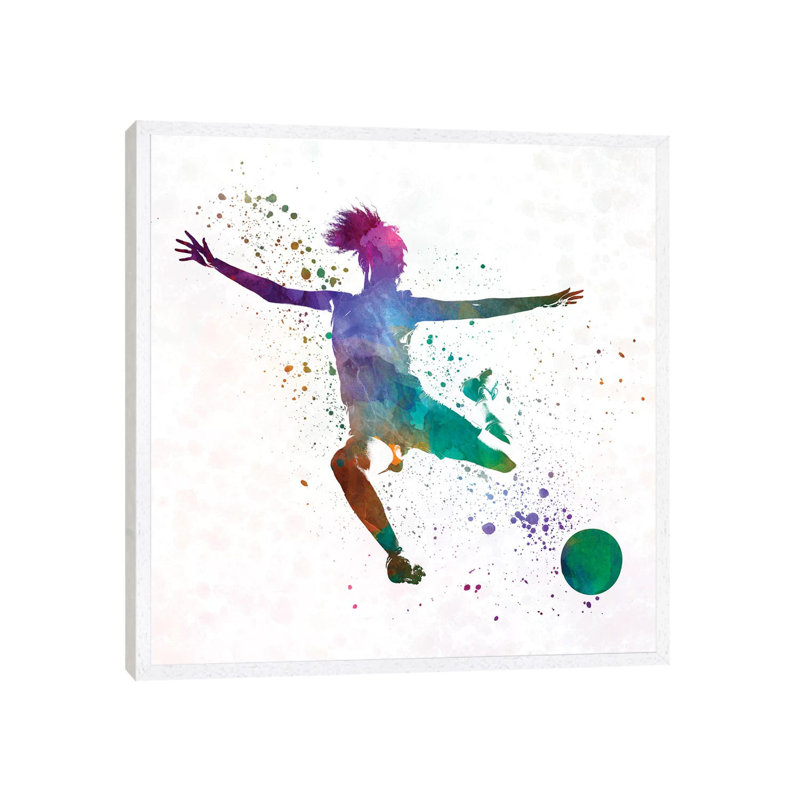 Woman Soccer Player 03 by Paul Rommer - Painting on Canvas, 66.04 cm H x 66.04 cm W, White Framed