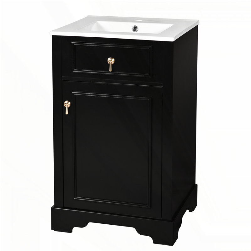 Meuble-lavabo de 20 pouces avec lavabo en céramique, Noir, Or