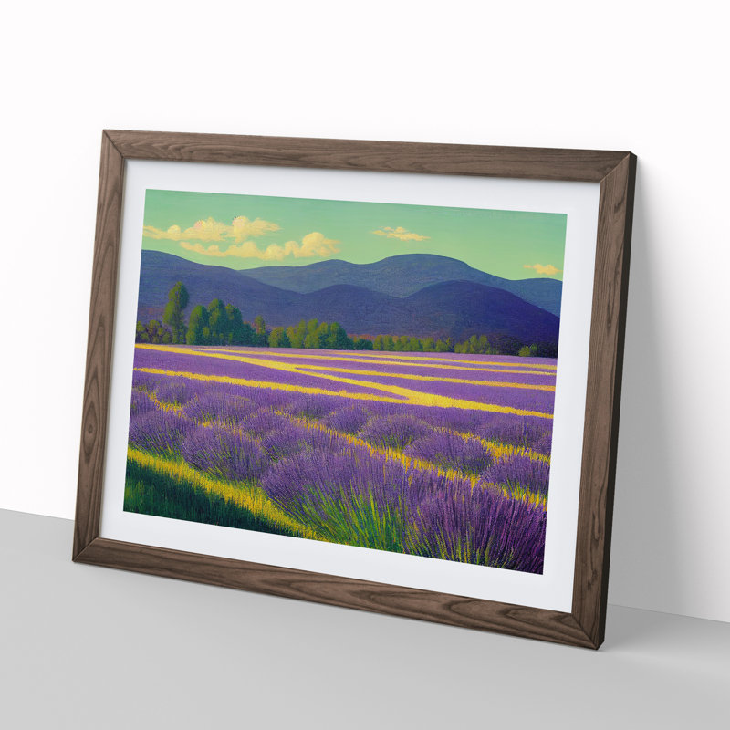 Excellent Lavender Flower Field - Single Picture Frame Painting, 34cm H x 46cm W x 2cm D, Walnut