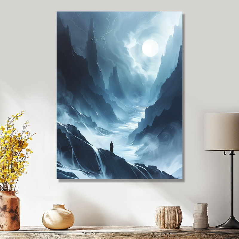 Winter Cliff Wilderness Explorer - Paysage de montagnes, art mural, Sans cadre, métal, H 20 po x l 12 po
