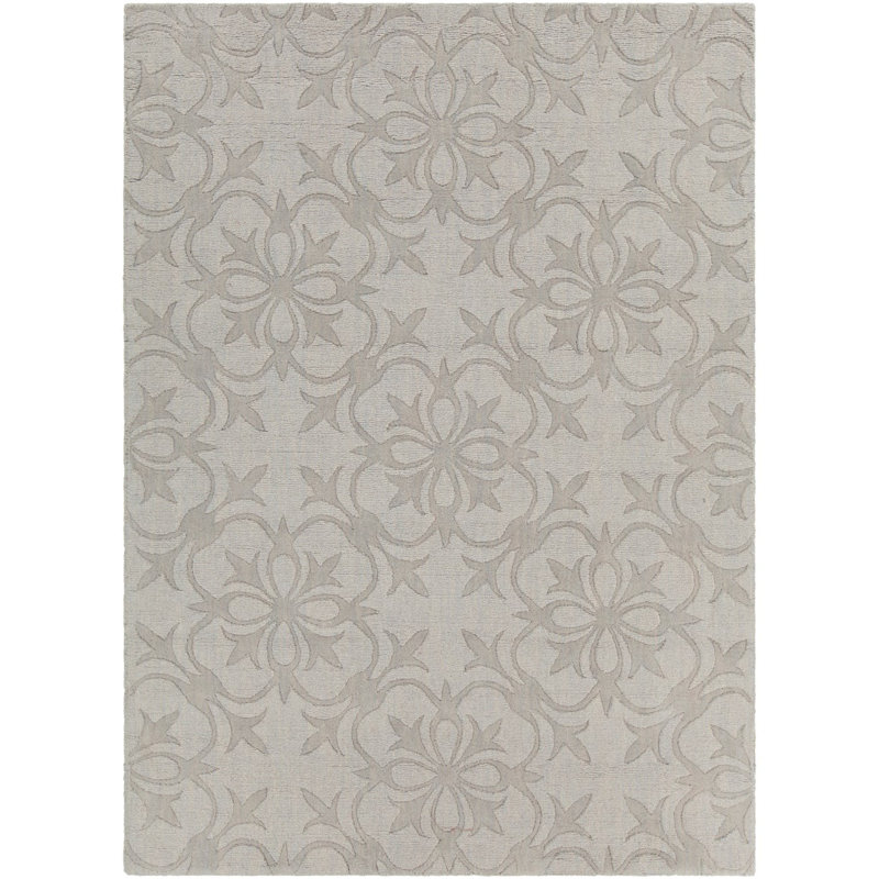 Tapis gris en laine à la main à motif géométrique Frisch, Rectangulaire 7 pi x 10 pi