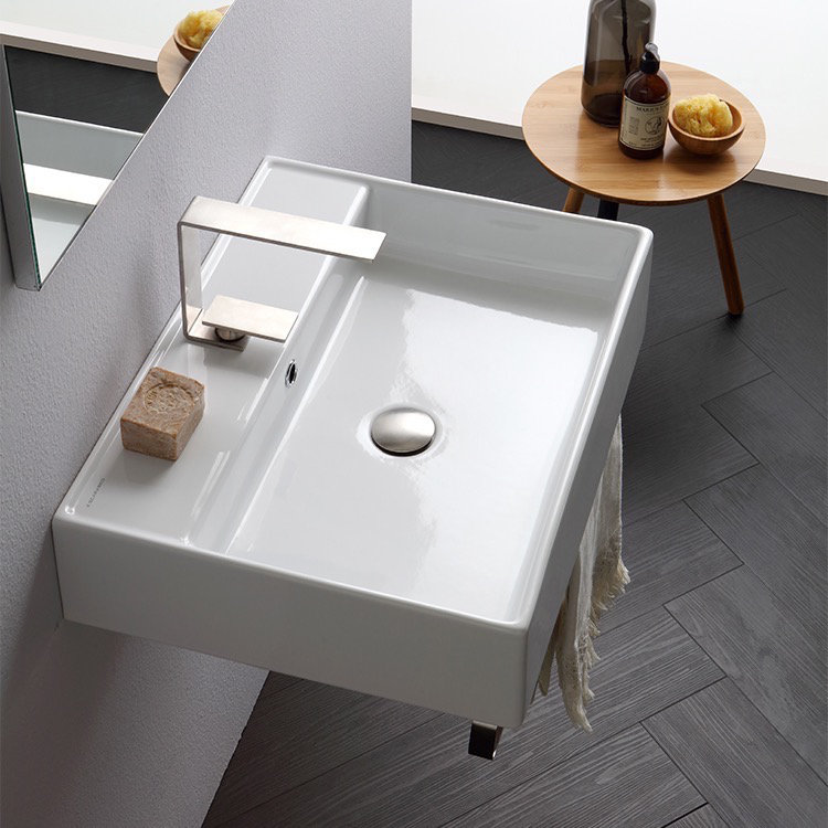 Lavabo de salle de bain rectangulaire en céramique avec trop-plein Teorema, Monotrou