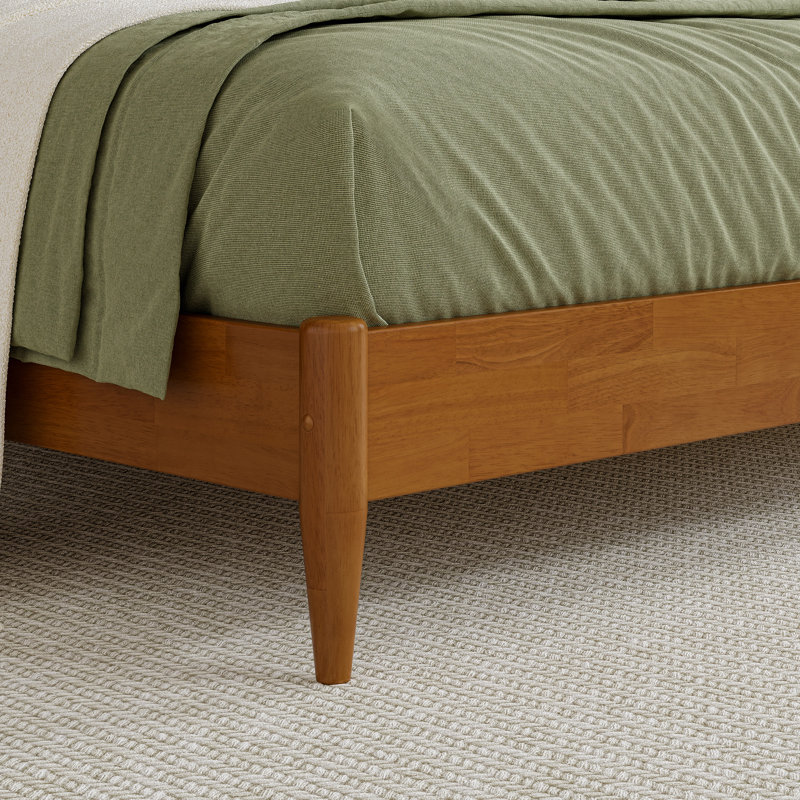 Ambie Low Profile Solid Wood Slatted Spindle Sleigh Bed, King, Light Toffee