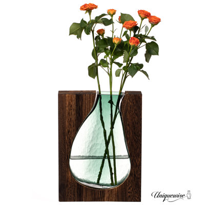 Vase en verre et incrustations en verre de 10 pouces - fusionnant la chaleur naturelle et la texture du bois avec l'élégance et la couleur du verre, parfait pour rehausser la décoration intérieure, le bureau, la table de cuisine ou le salon