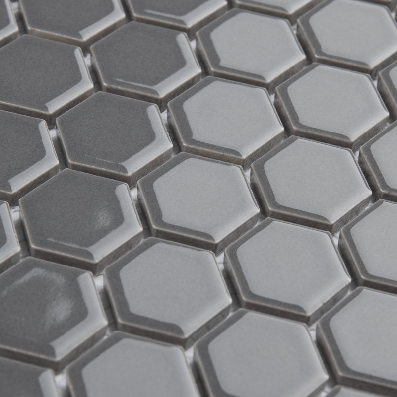 Metro 1" Hex Glossy 10-1/4 " x 11-7/8 " Porcelain Mosaic Floor and Wall Tile, Gray