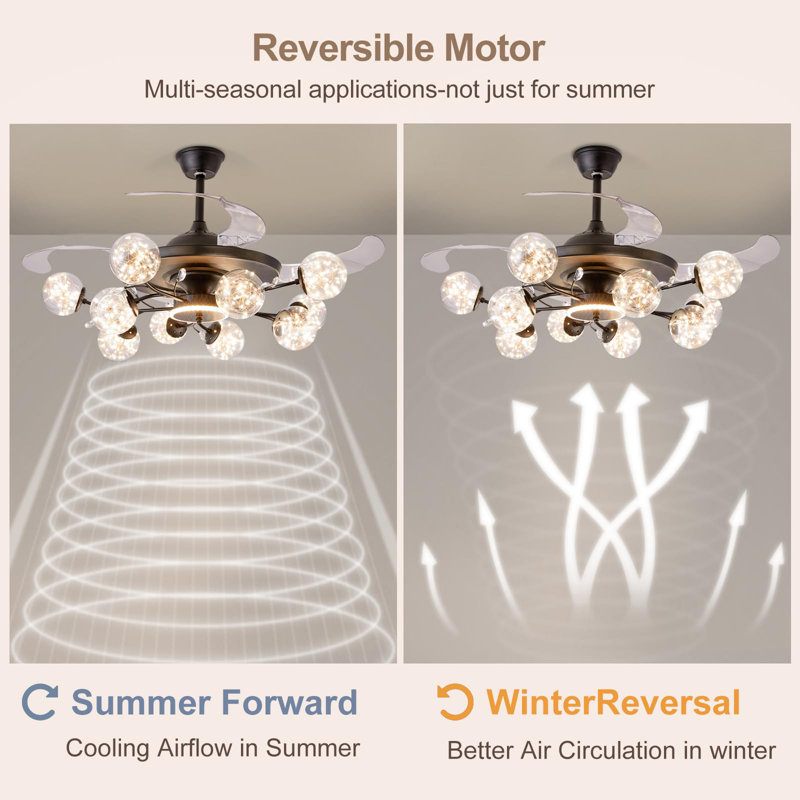 Modern 10-Light Chandelier with Fan Black Fandelier with Remote for Living