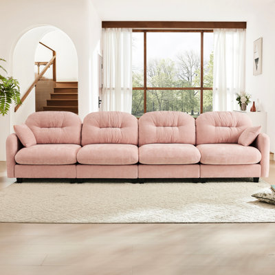 Four - Seater Modular Pink Couch With Chenille, Ergonomic Seat, Design, Easy Install, 2 Throw Pillows For Living Spaces Chenille Pleated Back, Assembly, Rooms And Reading Nooks