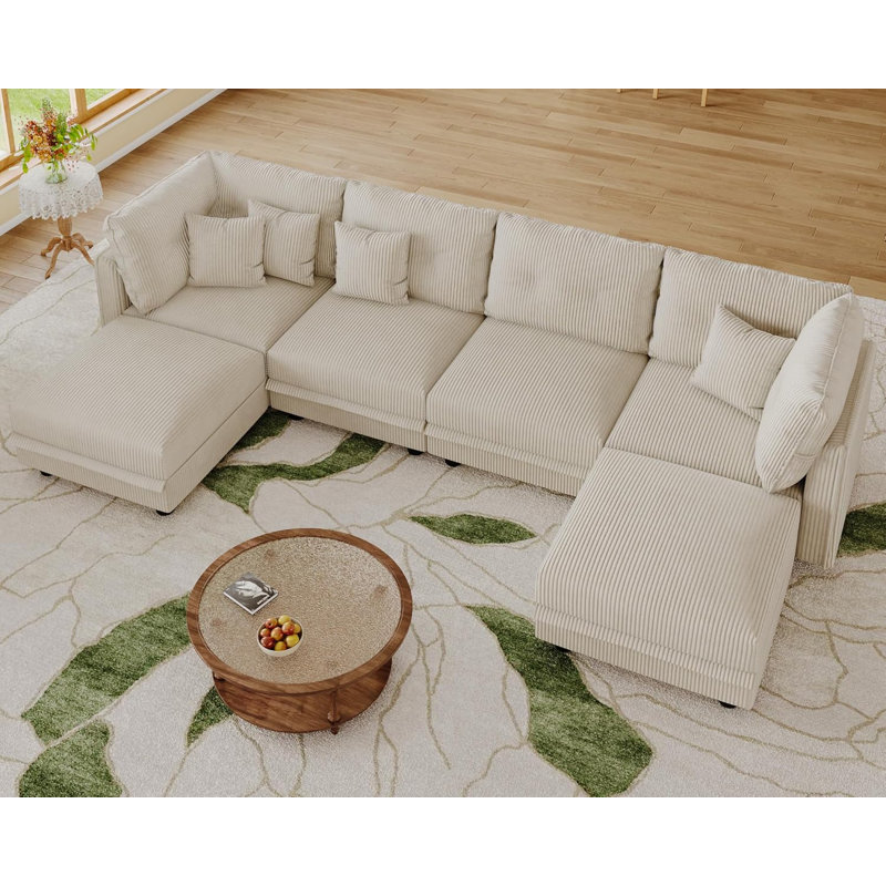 Degennaro 6 Seat Corduroy Convertible Modular Sectional Sofa With Storage, Beige Corduroy