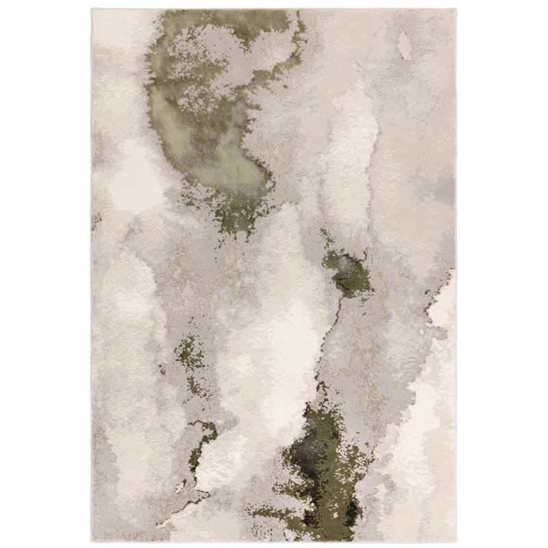 Caydren Abstract Beige/Green Area Rug, Rectangle 80 x 150cm