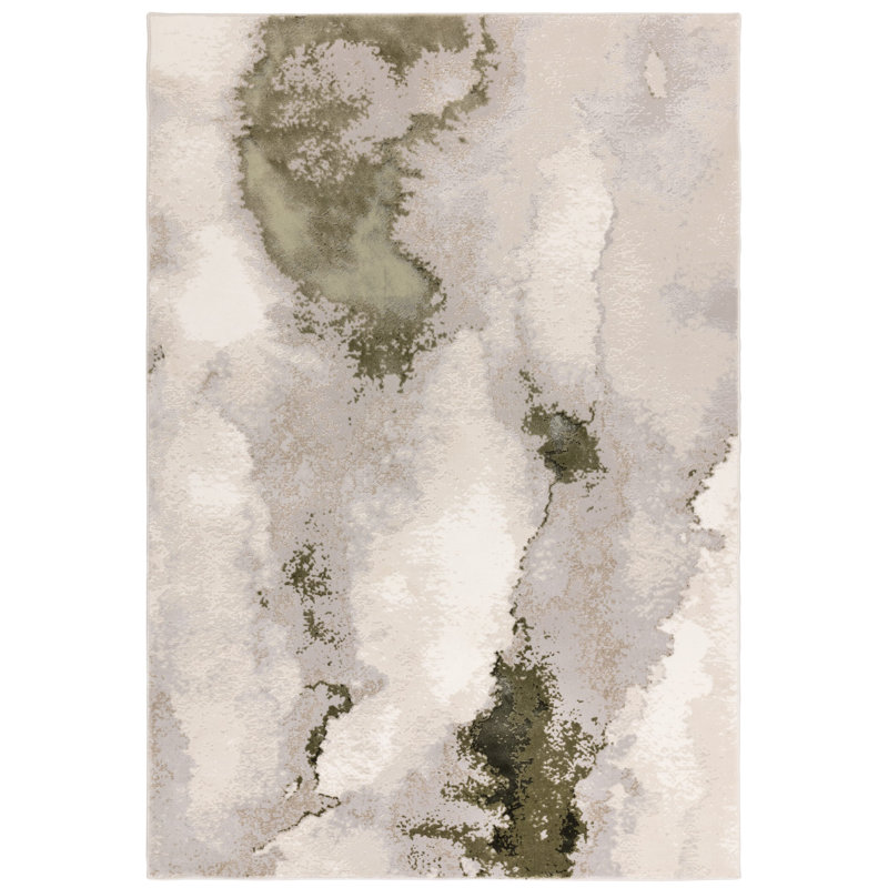 Caydren Abstract Beige/Green Area Rug, Rectangle 120 x 170cm