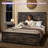 Farmhouse Wood Platform Queen Bed Frame with 54" Tall Geometric Headboard & Footboard, Dark Oak-1565640970-1552661370