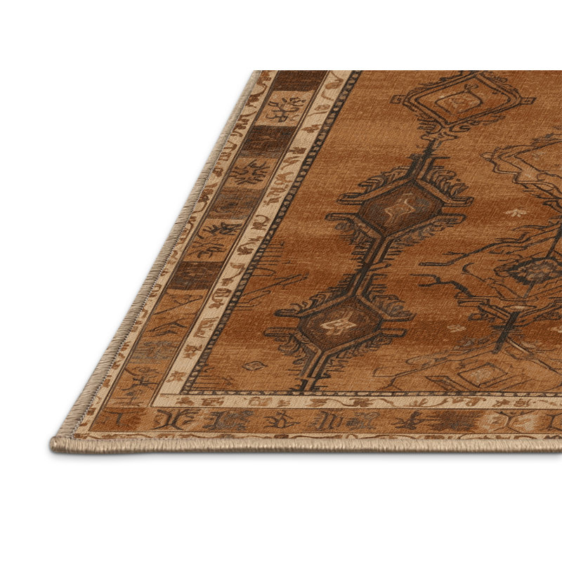 Machine Washable Art Deco Brown Area Rug, Square 3'