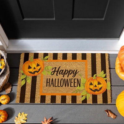 Tapis de coco rayé Happy Halloween