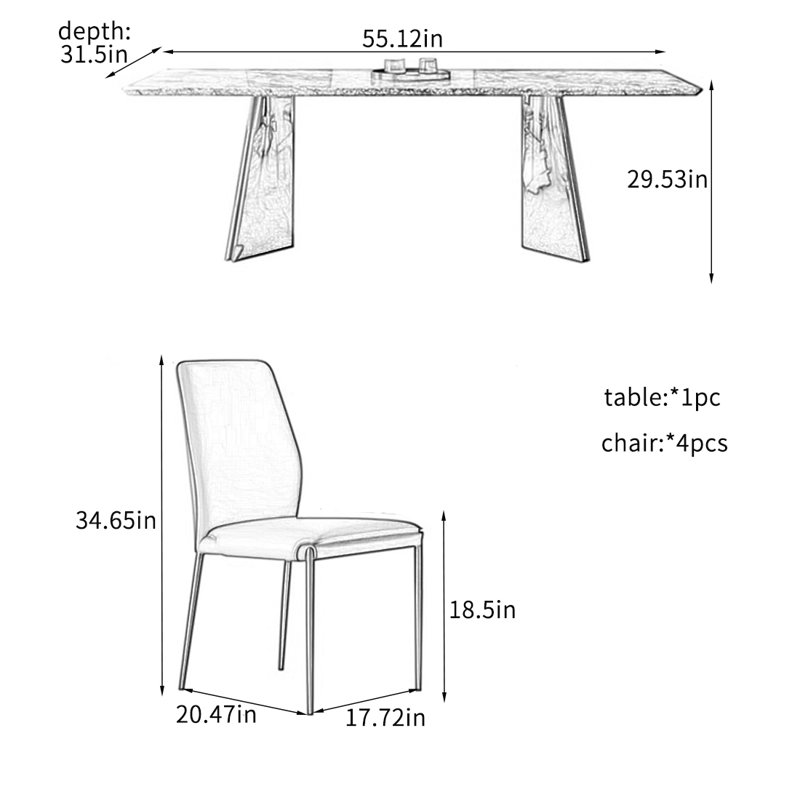 Ensembles de table de salle à manger élégants avec un design durable., H 29,53 po x L 55,12 po x l 31,5 po