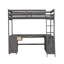Lit mezzanine simple avec bureau en U, tiroirs et tablettes de rangement, brun antique