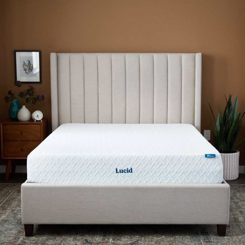 Lucid Wingback Upholstered Headboard with Tufted Channels, 56.75-Inch Height Headboard, King/California King, Oatmeal