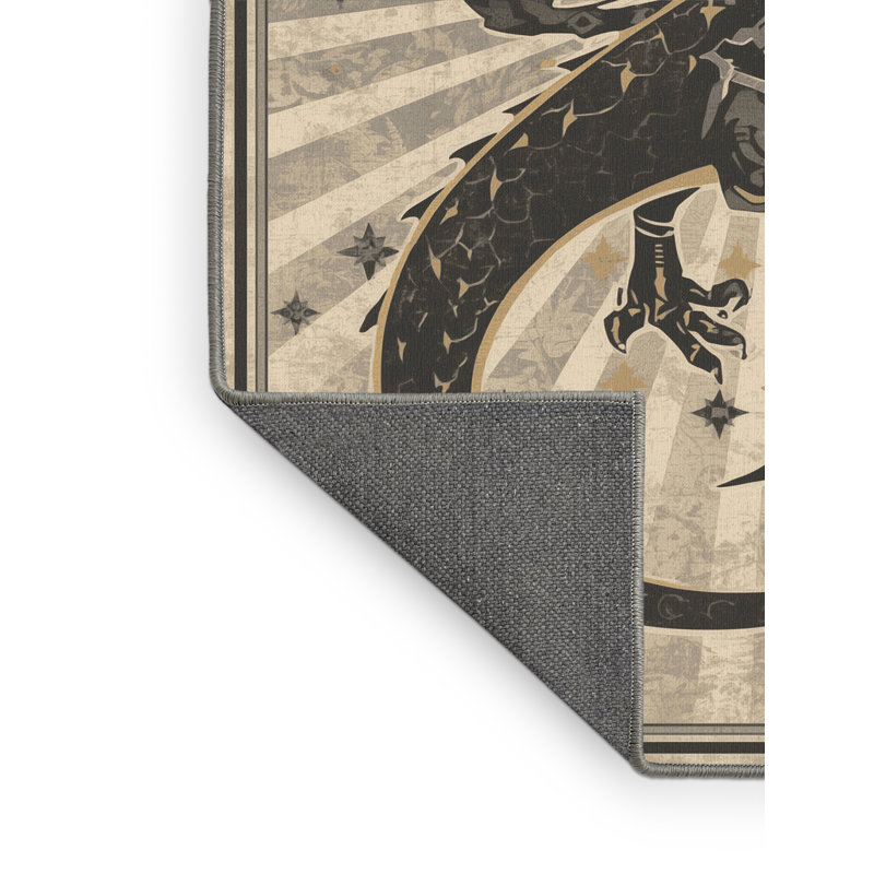Soft Plush Dupras Dragon Rider Warrior Posh & Luxe Starburst Area Rug in Beige – Gray Binding, 5x8